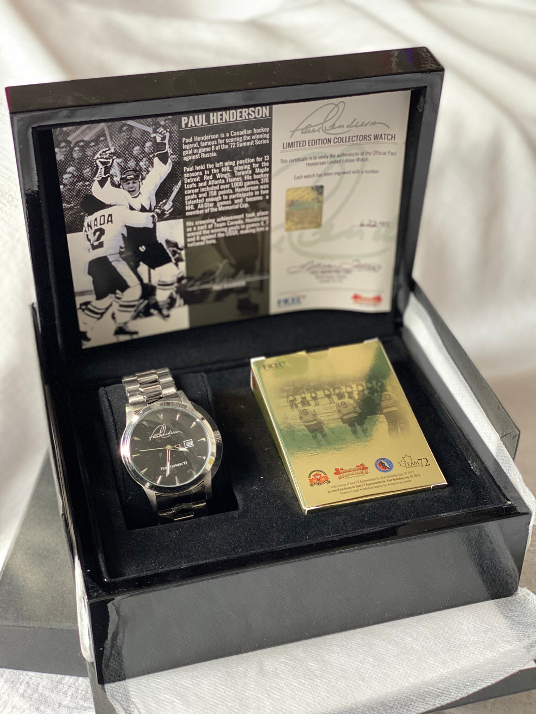 Paul Henderson 1972 signed, boxed watch set.